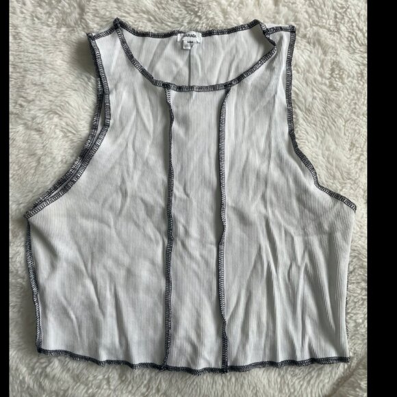 Garage White Crop Tank with Black Trim - Picture 1 of 5